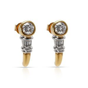 Bezel Set Semi Hoop Diamond Earrings in 18KT Two Toned Gold 0.73 CTW